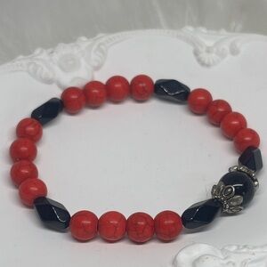 Black Onyx and Red Turquoise Stretch Bracelet